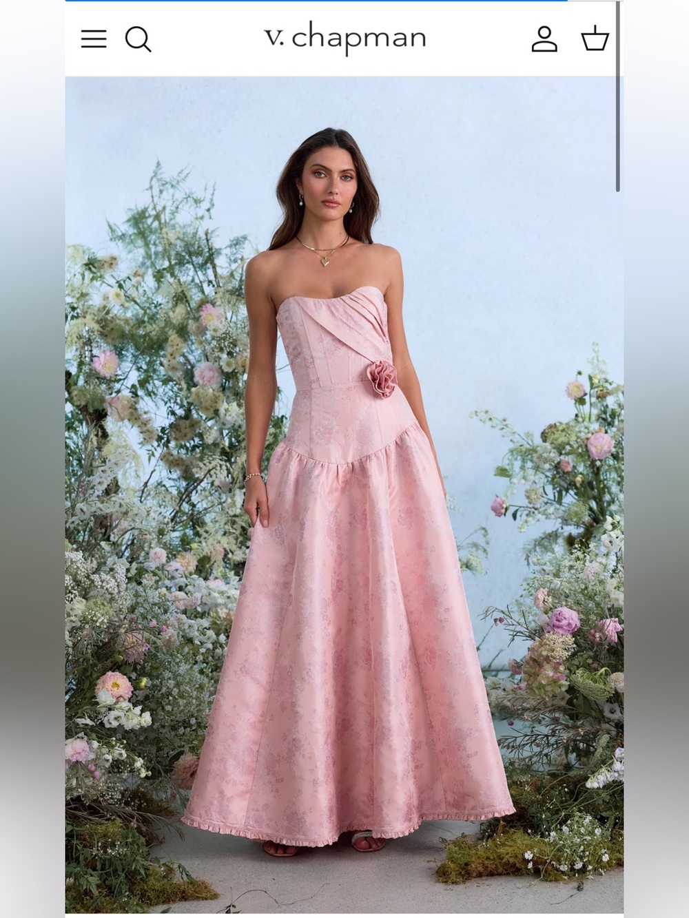 V. Chapman The Rosamund Dress in Light Pink Windsor Brocade